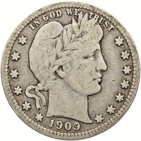 1909 Quarter Dollar Barber USA Coin Silver Philadelphia Mint