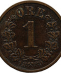 1889 1 Øre Norway Coin Oscar II
