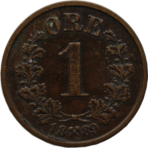 1889 1 Øre Norway Coin Oscar II