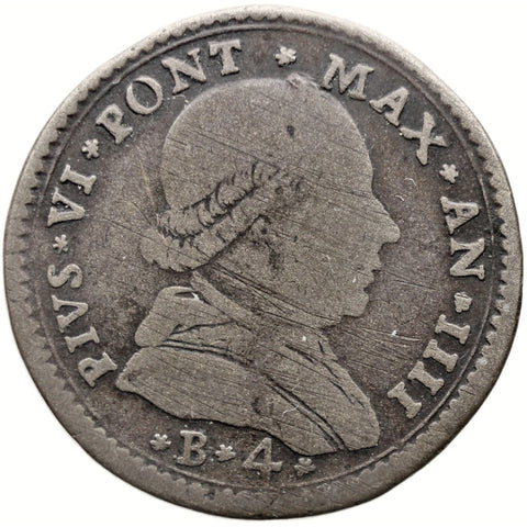 1778 Muraiola of 4 Bolognini Pius VI Coin Italy Papal States Silver