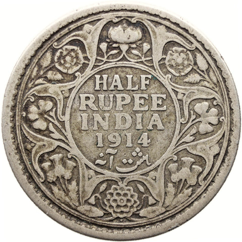 1914 Half Rupee British India Coin George V Silver Calcutta Mint