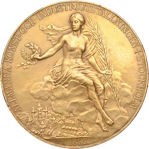 Large 1897 Antique Sweden Medal Oscar II Art and industrial exposition in Stockholm