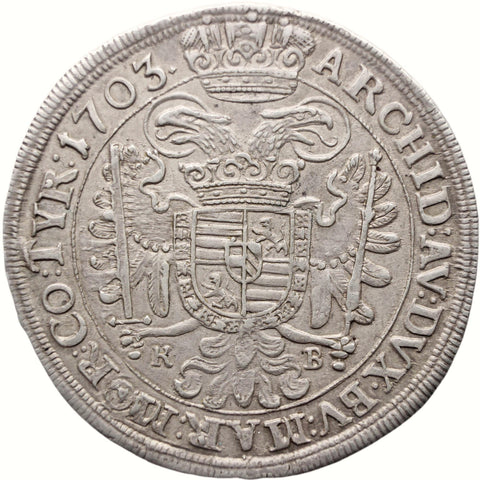1703 Half Thaler Hungary Coin Silver Leopold I Kremnitz Mint