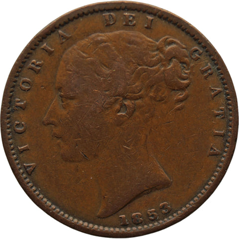 1853 Farthing Victoria Coin UK 1st Portrait