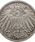 1901 F 1 Mark Germany Wilhelm I Coin Silver Stuttgart Mint