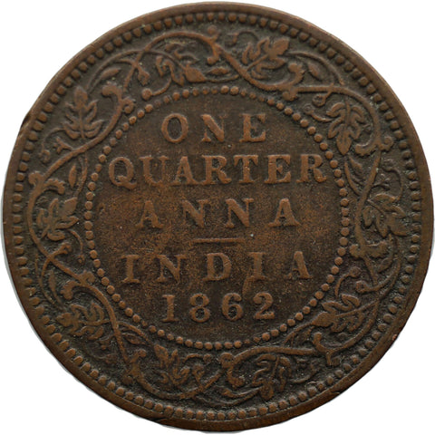 1862 Quarter Anna India British Queen Victoria Coin